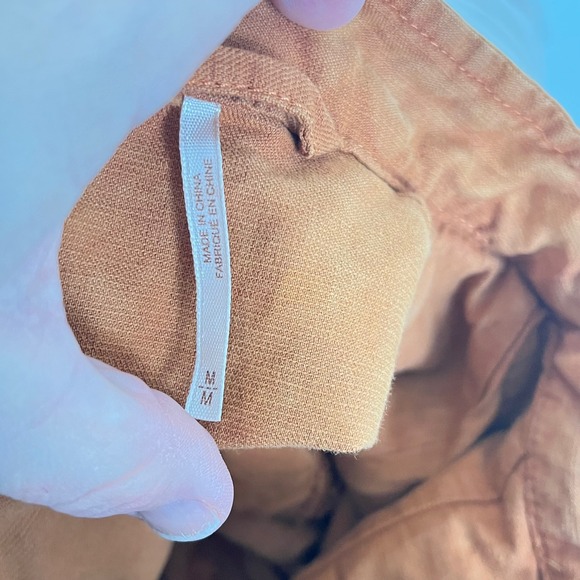 Free People Poet Puff Sleeve Bomber Jacket Orange Oversized Linen Blend Size M - Picture 6 of 7